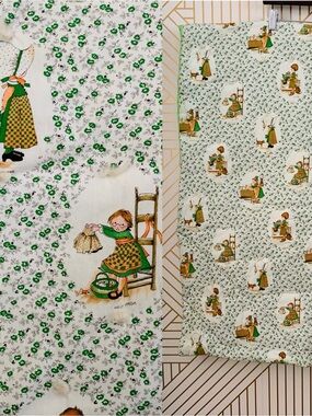 Vintage Holly Hobbie Crib Quilt floral green chores & tasks 70 x 34” flowers